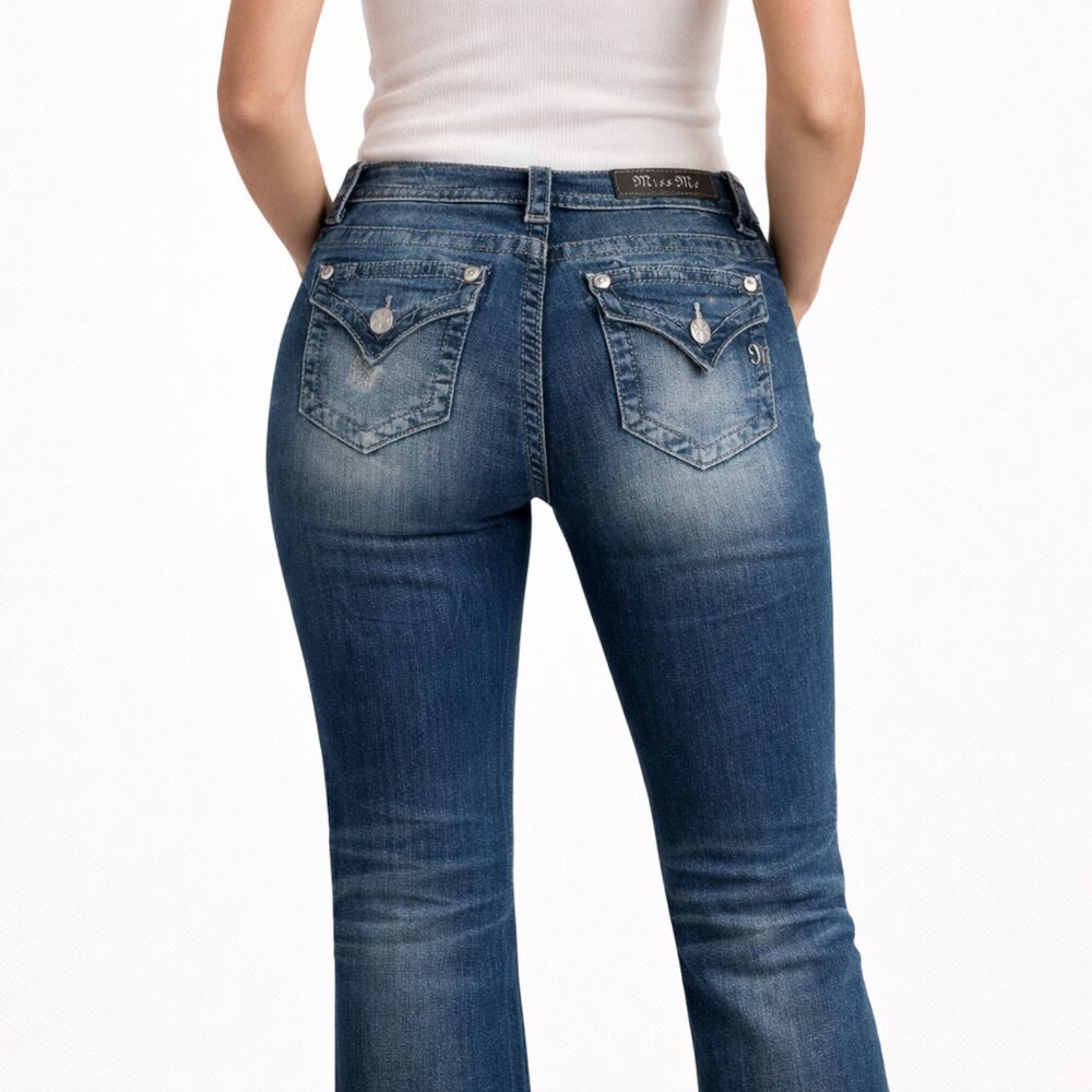 Miss Me Signature Distressed Flap Pocket Slim Boot Jeans Blue 25